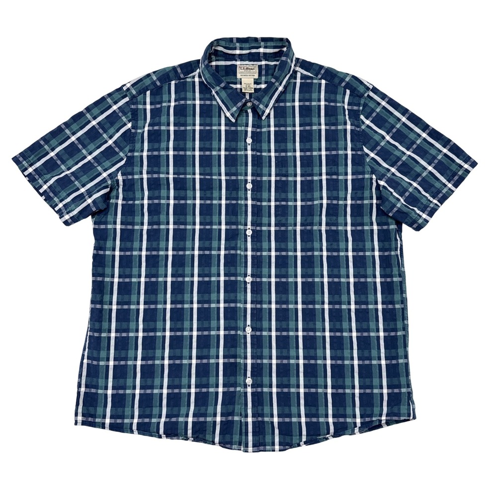 LL Bean Shirt XL Slightly Fitted Organic Cotton Gauze Short Sleeve Button Up